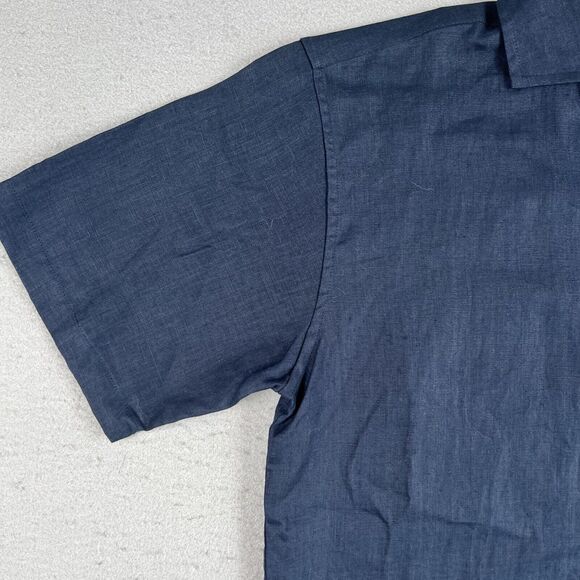 Island Importer Shirt Mens M Blue Linen‎ Short Sleeve Cutaway Collar Button Up - Picture 2 of 11